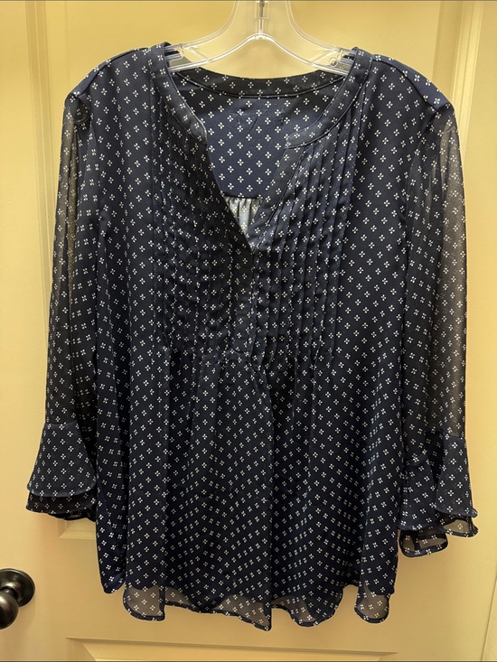 Charter Club Tops - Charter Club Navy and White Pintuck Peasant Blouse